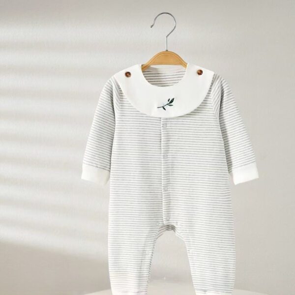 Baby Girl/Boy Cotton Lapel Neck Striped Long-sleeve Jumpsuit