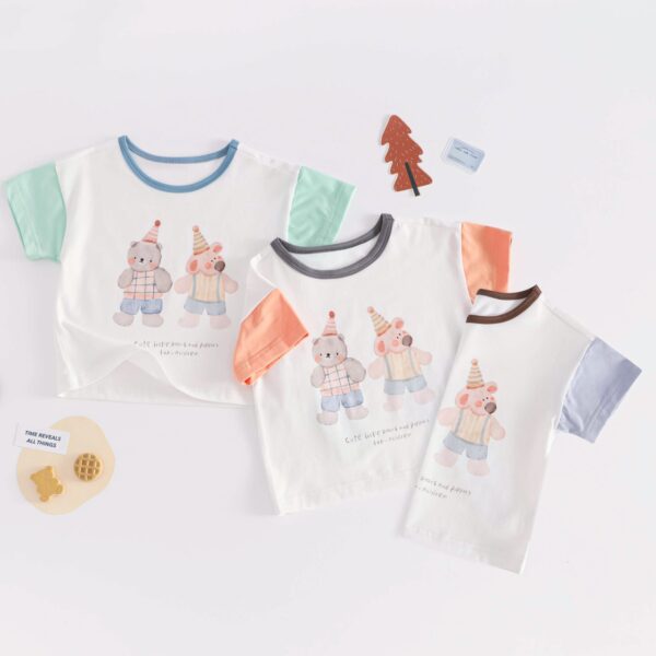 Baby Girl/Boy Cotton Bear Printed Short-sleeve Tee