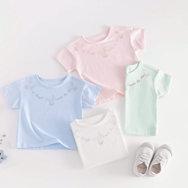 Baby Girl Cotton Rabbit Printed Short-sleeve Tee