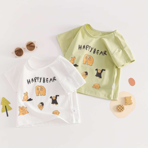 Baby Boy/Girl Cotton Bear Printed Short-sleeve Tee