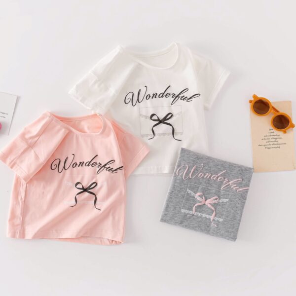 Baby Girl Cotton Bow-Knot Printed Short-sleeve Tee