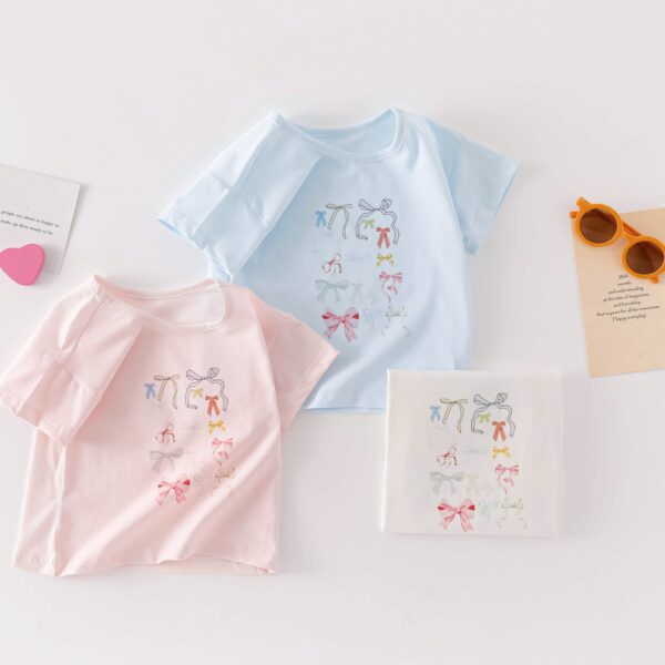 Baby Girl Cotton Bow-Knot Printed Short-sleeve Tee