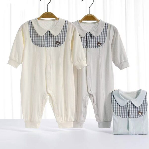 Baby Girl/Boy Cotton Lapel Neck Bear Style Long-sleeve Jumpsuit