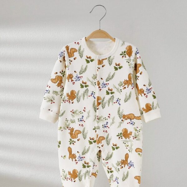 Baby Girl/Boy Cotton Squirrel Printed Long-sleeve Jumpsuit