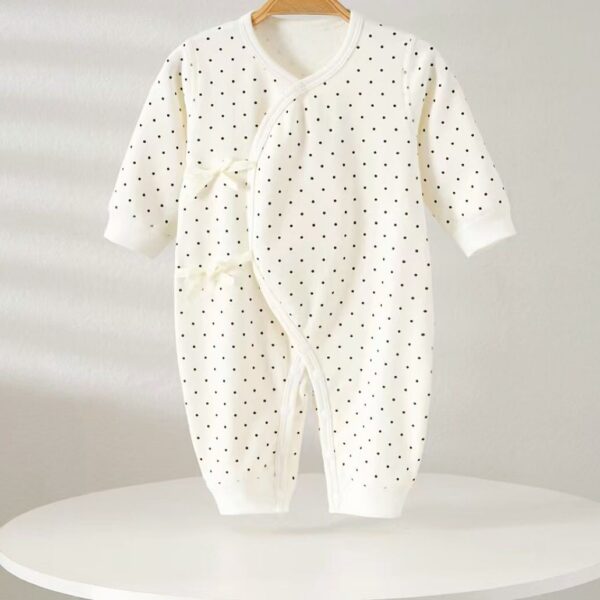 Baby Girl/Boy Cotton Black Dots on Solid Color Long-sleeve Jumpsuit