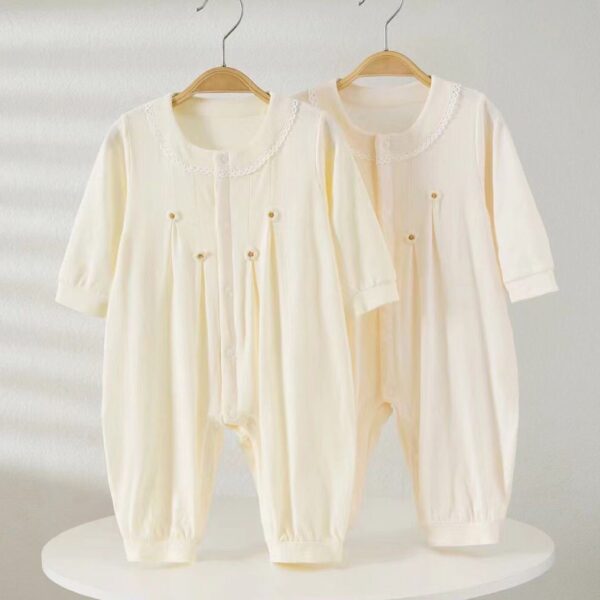 Baby Girl Cotton Solid Color Long-sleeve Jumpsuit