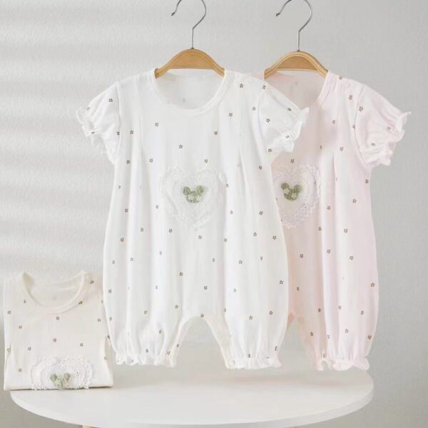 Baby Girl Cotton Heart With Dots Printed Short-sleeve Romper