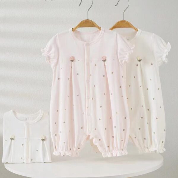 Baby Girl Cotton Flower Printed Short-sleeve Romper