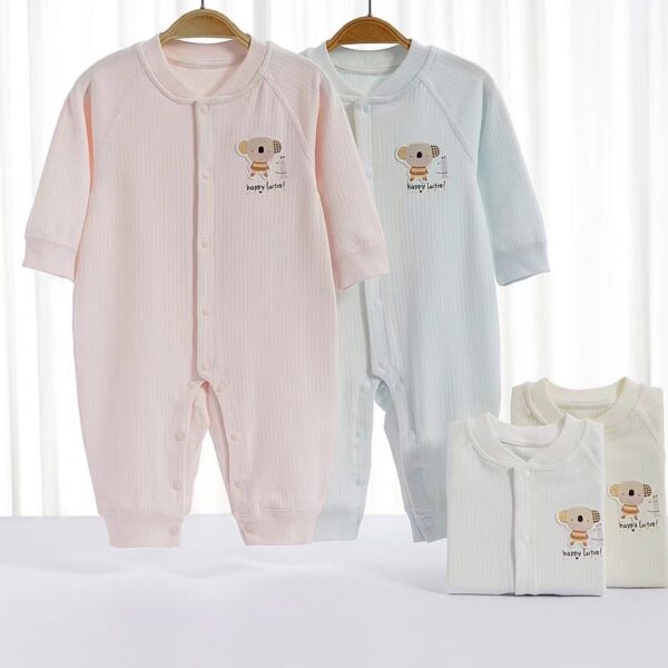Baby Girl/Boy Cotton Bear Printed Long-sleeve Jumpsuit