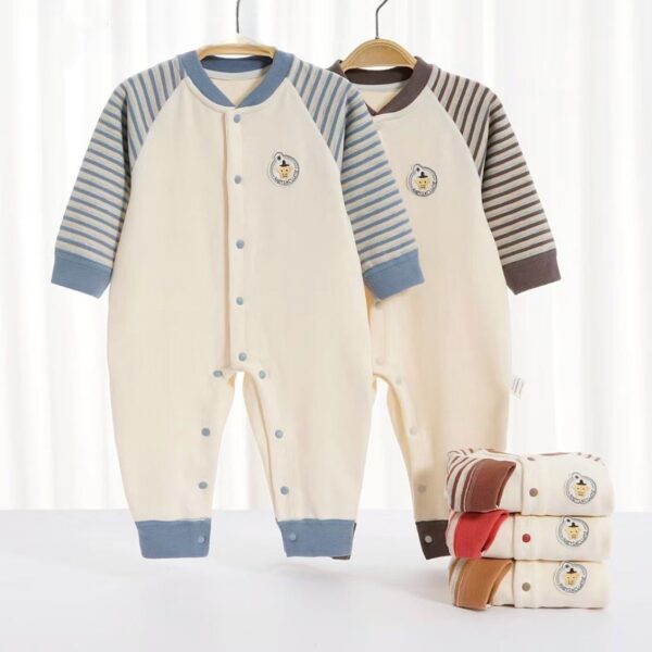 Baby Boy/Girl Cotton Striped Long-sleeve Jumpsuit