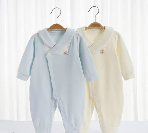 Baby Boy/Girl Cotton Lapel Neck Solid Color Long-sleeve Jumpsuit