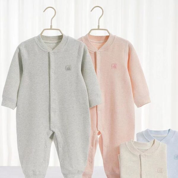 Baby Girl/Boy Cotton Solid Color Long-sleeve Jumpsuit