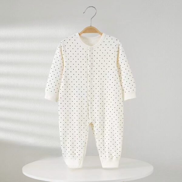 Baby Boy/Girl Cotton Black Dots on Solid Color Long-sleeve Jumpsuit